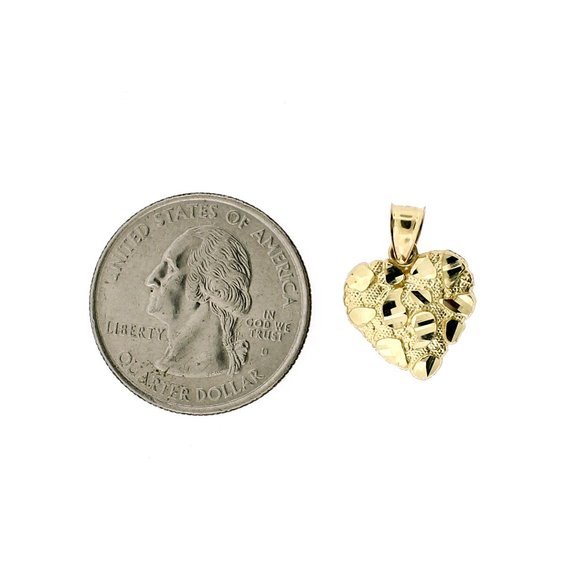10K Real Gold Rope Chain and Nugget Heart Charm Pendant Set - Picture 7 of 11